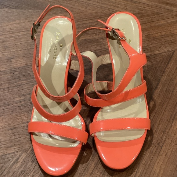 Kate Spade Cindy Coral Strappy Patent Wedges - Picture 1 of 5